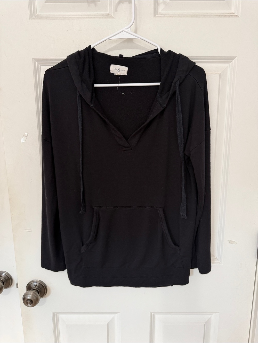 Lou & Grey Signature Soft Black V Neck Hoodie Sweatshirt Size XS